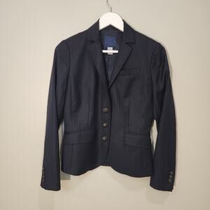 J. Crew Women's Pinstripe Wool Blazer Blue Notch Collar 3-Button - Size 4
